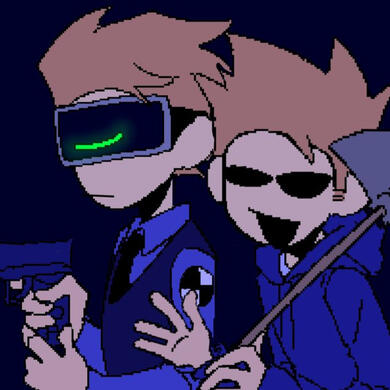 wtfuture tom with a gun, and current tom, holding a shovel and talking